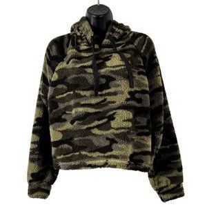 Derek Heart women's fleece hooded pullover, camoflauge print size L cropped NWT